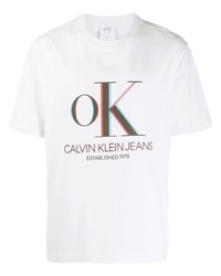 Мужская белая футболка с круглым вырезом с принтом от Calvin Klein Jeans Est. 1978