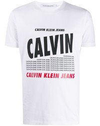 Мужская белая футболка с круглым вырезом с принтом от Calvin Klein Jeans