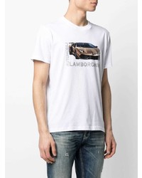 Мужская белая футболка с круглым вырезом с принтом от Lamborghini