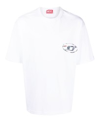 Мужская белая футболка с круглым вырезом с принтом от Diesel