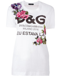 Женская белая футболка с круглым вырезом с принтом от Dolce & Gabbana