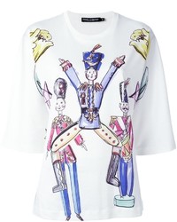 Женская белая футболка с круглым вырезом с принтом от Dolce & Gabbana