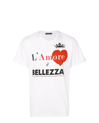 Мужская белая футболка с круглым вырезом с принтом от Dolce & Gabbana