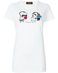 Женская белая футболка с круглым вырезом с принтом от Dsquared2