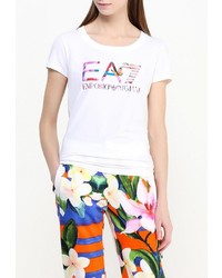 Женская белая футболка с круглым вырезом с принтом от EA7