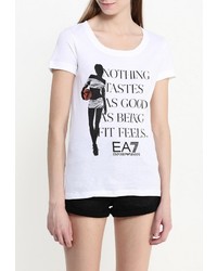 Женская белая футболка с круглым вырезом с принтом от EA7