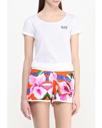 Женская белая футболка с круглым вырезом с принтом от EA7