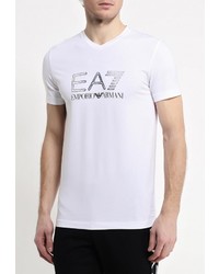 Мужская белая футболка с круглым вырезом с принтом от EA7