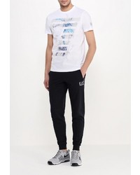 Мужская белая футболка с круглым вырезом с принтом от EA7