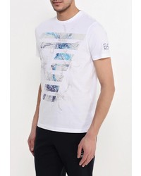 Мужская белая футболка с круглым вырезом с принтом от EA7