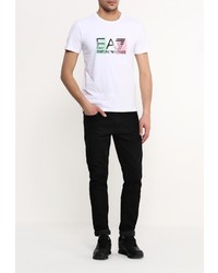 Мужская белая футболка с круглым вырезом с принтом от EA7