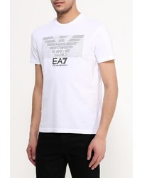 Мужская белая футболка с круглым вырезом с принтом от EA7