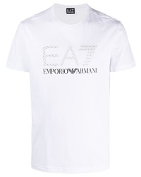 Мужская белая футболка с круглым вырезом с принтом от Ea7 Emporio Armani