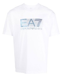 Мужская белая футболка с круглым вырезом с принтом от Ea7 Emporio Armani