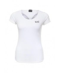 Женская белая футболка с круглым вырезом с принтом от EA7