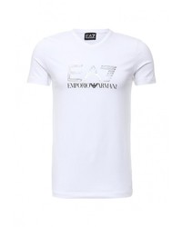 Мужская белая футболка с круглым вырезом с принтом от EA7