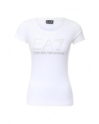Женская белая футболка с круглым вырезом с принтом от EA7