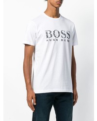 Мужская белая футболка с круглым вырезом с принтом от BOSS HUGO BOSS