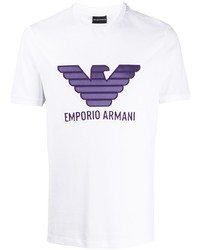 Мужская белая футболка с круглым вырезом с принтом от Emporio Armani