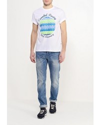 Мужская белая футболка с круглым вырезом с принтом от F5