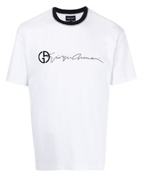 Мужская белая футболка с круглым вырезом с принтом от Giorgio Armani