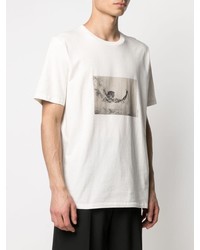 Мужская белая футболка с круглым вырезом с принтом от Saint Laurent