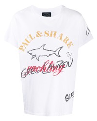 Мужская белая футболка с круглым вырезом с принтом от Greg Lauren X Paul & Shark