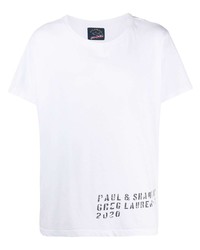 Мужская белая футболка с круглым вырезом с принтом от Greg Lauren X Paul & Shark