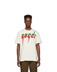 Мужская белая футболка с круглым вырезом с принтом от Gucci
