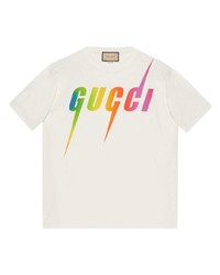 Мужская белая футболка с круглым вырезом с принтом от Gucci