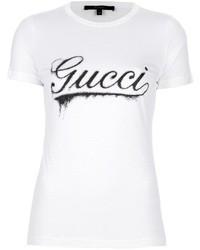 Женская белая футболка с круглым вырезом с принтом от Gucci