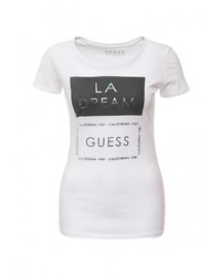 Женская белая футболка с круглым вырезом с принтом от Guess Jeans
