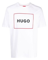 Мужская белая футболка с круглым вырезом с принтом от Hugo