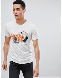Мужская белая футболка с круглым вырезом с принтом от Jack & Jones