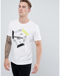 Мужская белая футболка с круглым вырезом с принтом от Jack & Jones