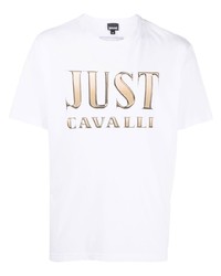 Мужская белая футболка с круглым вырезом с принтом от Just Cavalli