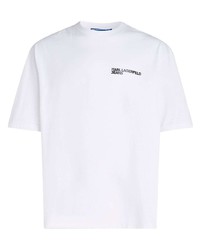Мужская белая футболка с круглым вырезом с принтом от KARL LAGERFELD JEANS