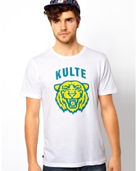 Мужская белая футболка с круглым вырезом с принтом от Kulte