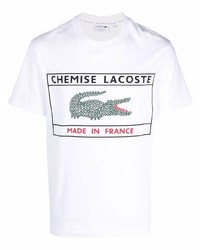 Мужская белая футболка с круглым вырезом с принтом от lacoste made in france