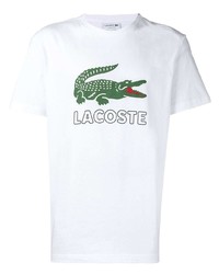 Мужская белая футболка с круглым вырезом с принтом от Lacoste