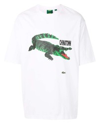 Мужская белая футболка с круглым вырезом с принтом от Lacoste