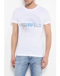 Мужская белая футболка с круглым вырезом с принтом от LAGERFELD