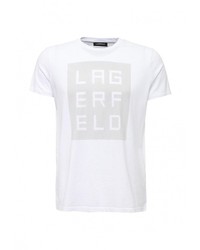 Мужская белая футболка с круглым вырезом с принтом от LAGERFELD