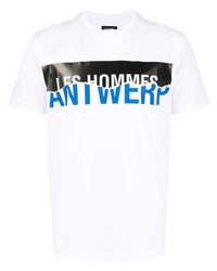 Мужская белая футболка с круглым вырезом с принтом от Les Hommes