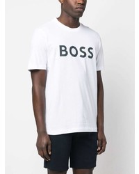 Мужская белая футболка с круглым вырезом с принтом от BOSS