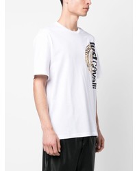 Мужская белая футболка с круглым вырезом с принтом от Just Cavalli