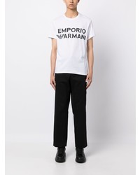 Мужская белая футболка с круглым вырезом с принтом от Emporio Armani