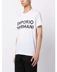 Мужская белая футболка с круглым вырезом с принтом от Emporio Armani