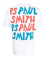 Мужская белая футболка с круглым вырезом с принтом от PS Paul Smith