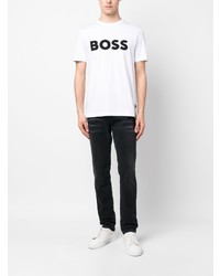 Мужская белая футболка с круглым вырезом с принтом от BOSS